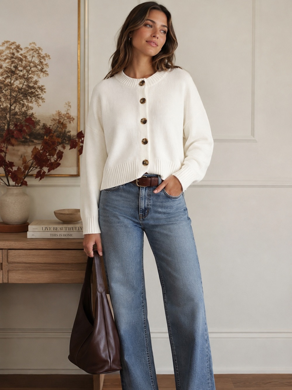 Quince Organic Cotton Cropped Cardigan White XL Button Front Quiet Luxury